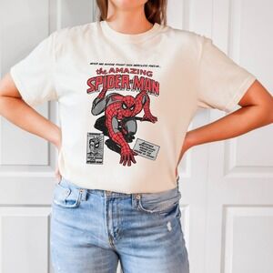 Marvel The Amazing Spider-Man Graphic T-Shirt Cream Comic Book Retro M